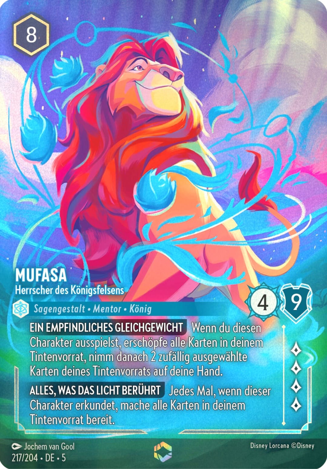 Disney Lorcana Himmelsleuchten Enchanted 217/204 Mufasa-Herscher des Königsfelsen