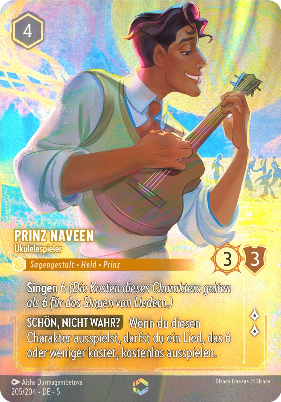 Disney Lorcana Himmelsleuchten Enchanted 205/204 Prinz Naveen - Ukulelespieler